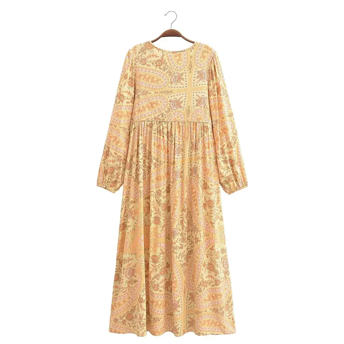Gown Dress - Boho Maxi Dress - Loose Dress Maeve Paisley in Pink and Orange