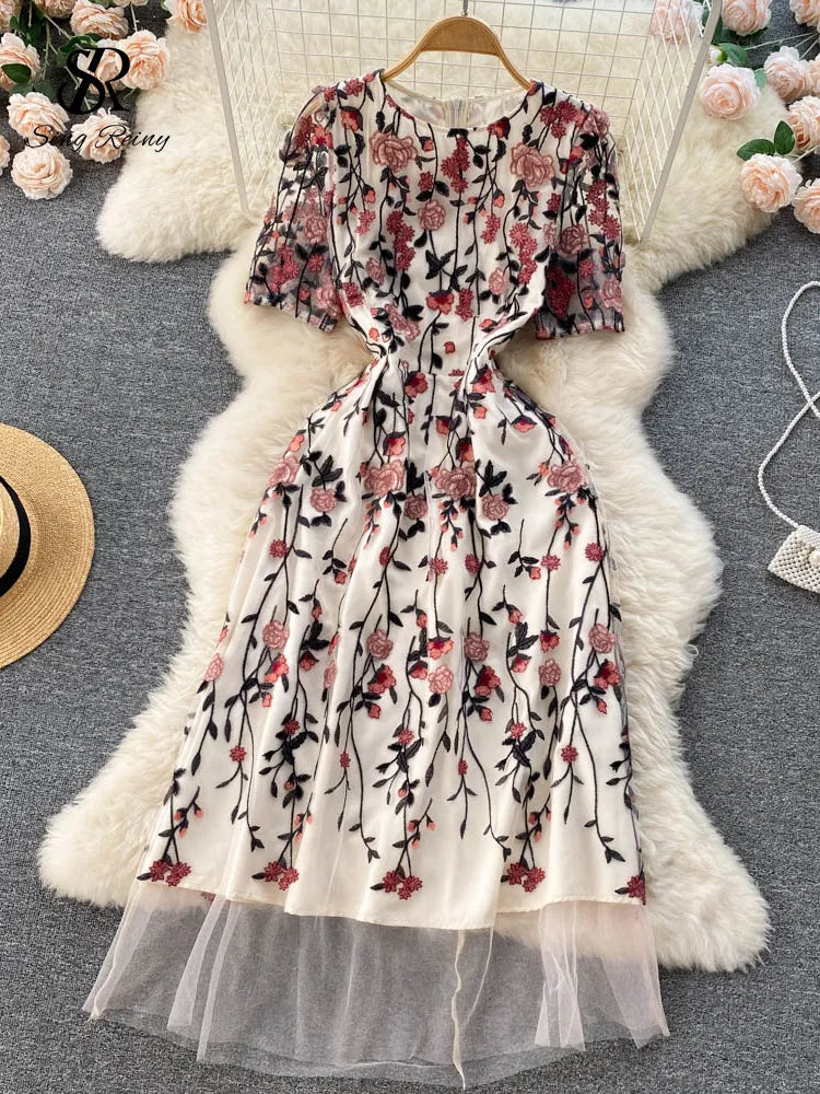 Vintage Boho Maxi Dress - Arabella White Rose | Embroidered Bohemian Style Dress