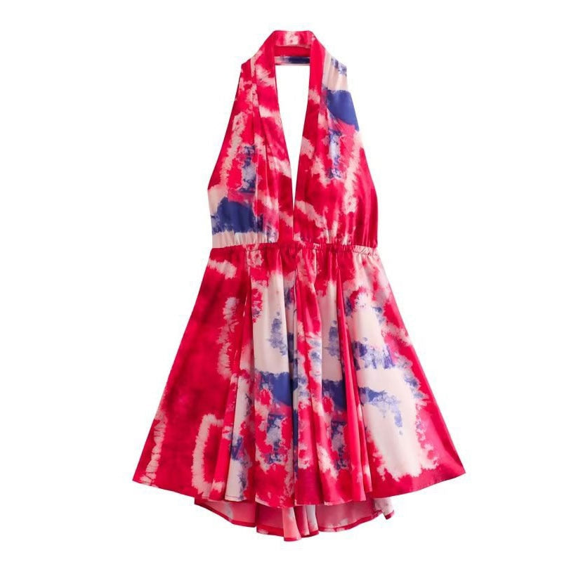 Boho Beach Dress - Mini Sexy Tie Dye Backless Halter Dress - Inner Wanderer
