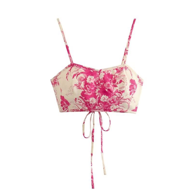 Boho Two Piece Set - Crop Top and Skirt for Summer Vacation Beach Vibes Pink Garden