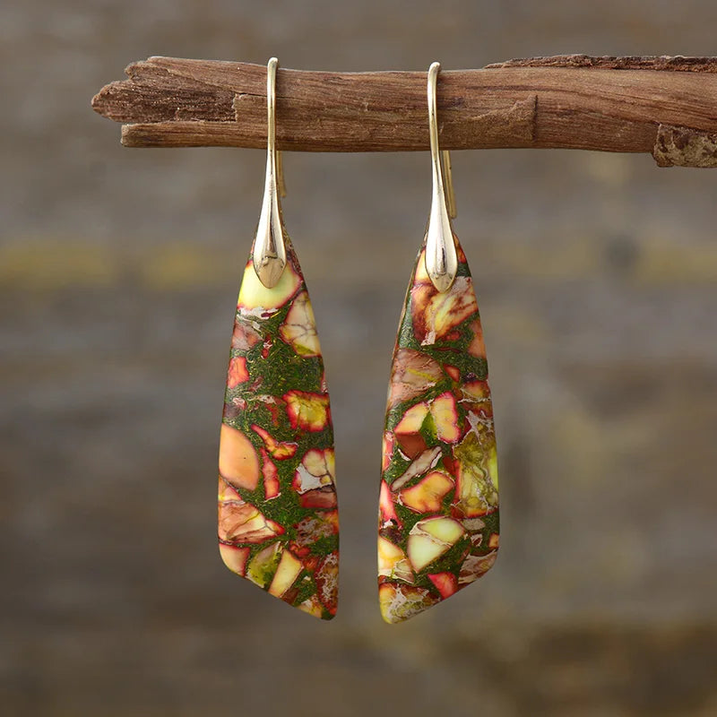 Boho Dangle Earrings - Silver-Plated Jasper Drop Earrings