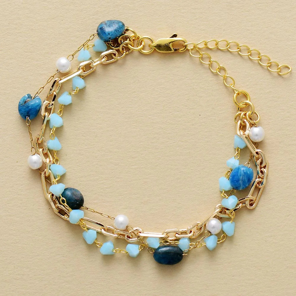 Boho Bracelet - Crystal Stone Gold Plated Link Curb Chain