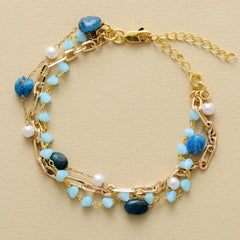 Boho Bracelet - Crystal Stone Gold Plated Link Curb Chain