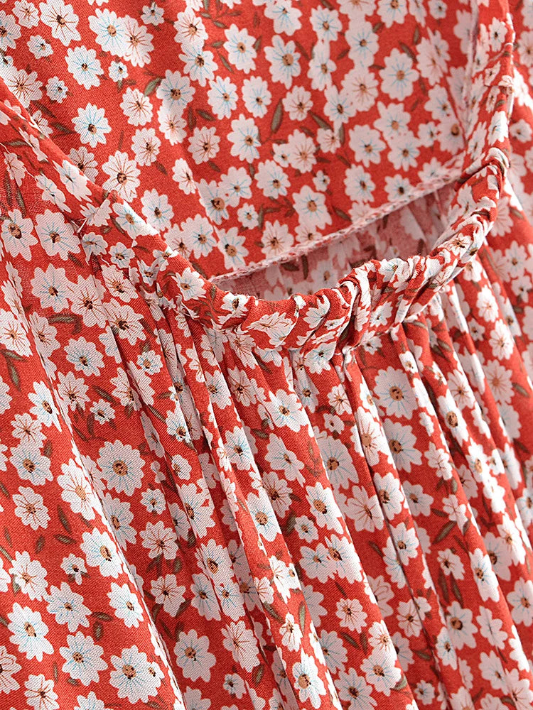 Maxi Dress - Boho Dress - Maxi Boho Sundress - Red White Daisy