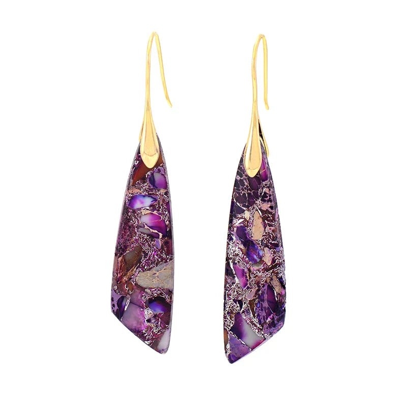 Boho Dangle Earrings - Silver-Plated Jasper Drop Earrings