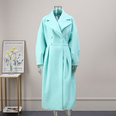 Lapel Double-Breasted Office Woolen Windbreaker Long Coat