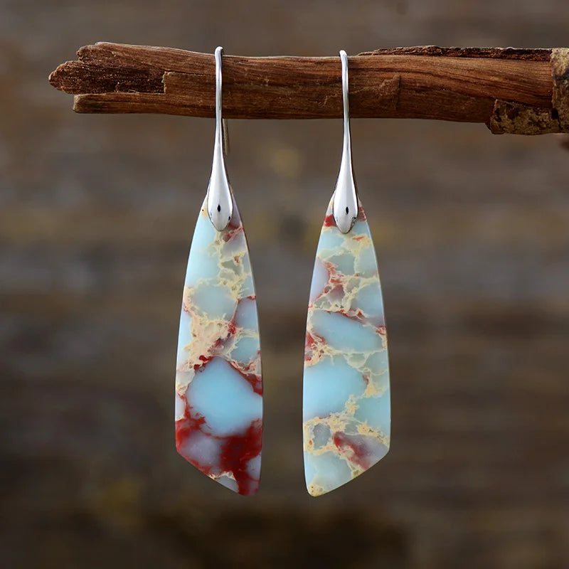 Boho Dangle Earrings - Silver-Plated Jasper Drop Earrings