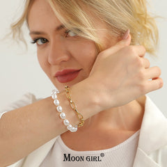 Boho Bracelet, White Puka Shell Bracelet, Gold Chain