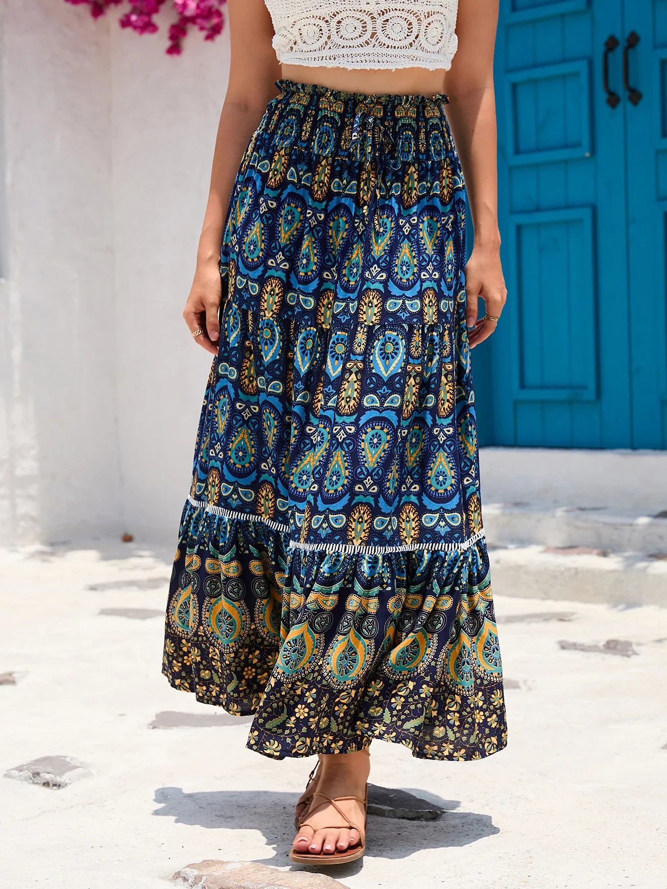 Boho Maxi Skirt - Hippie Style in  Red Peacock