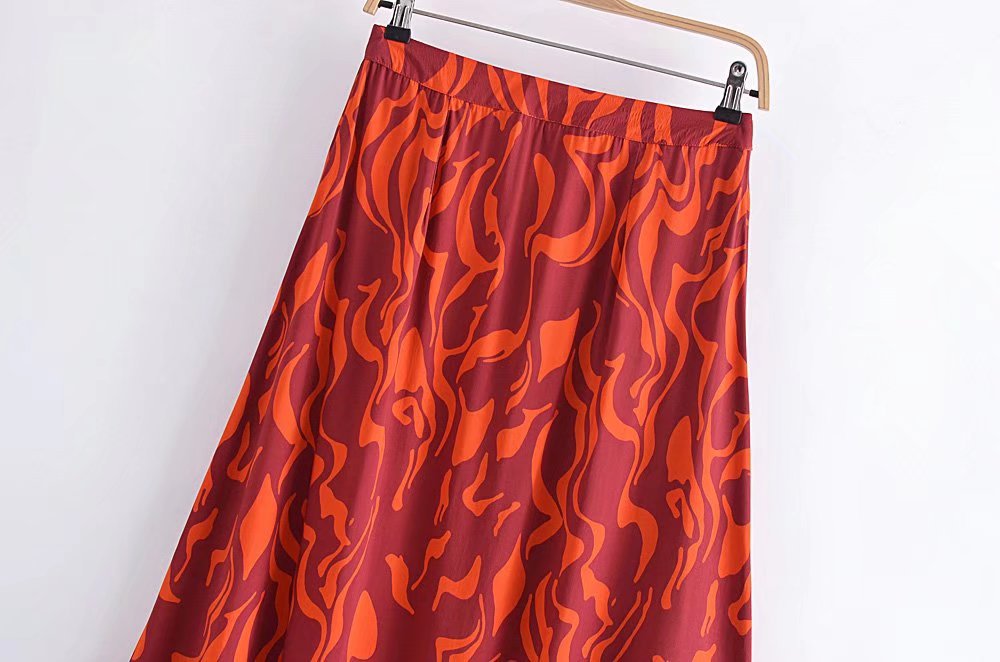 Boho Two Piece Set, Crop Top and Midi Skirt, Her Flaming in Red