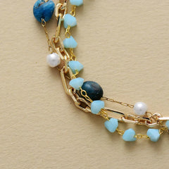 Boho Bracelet - Crystal Stone Gold Plated Link Curb Chain