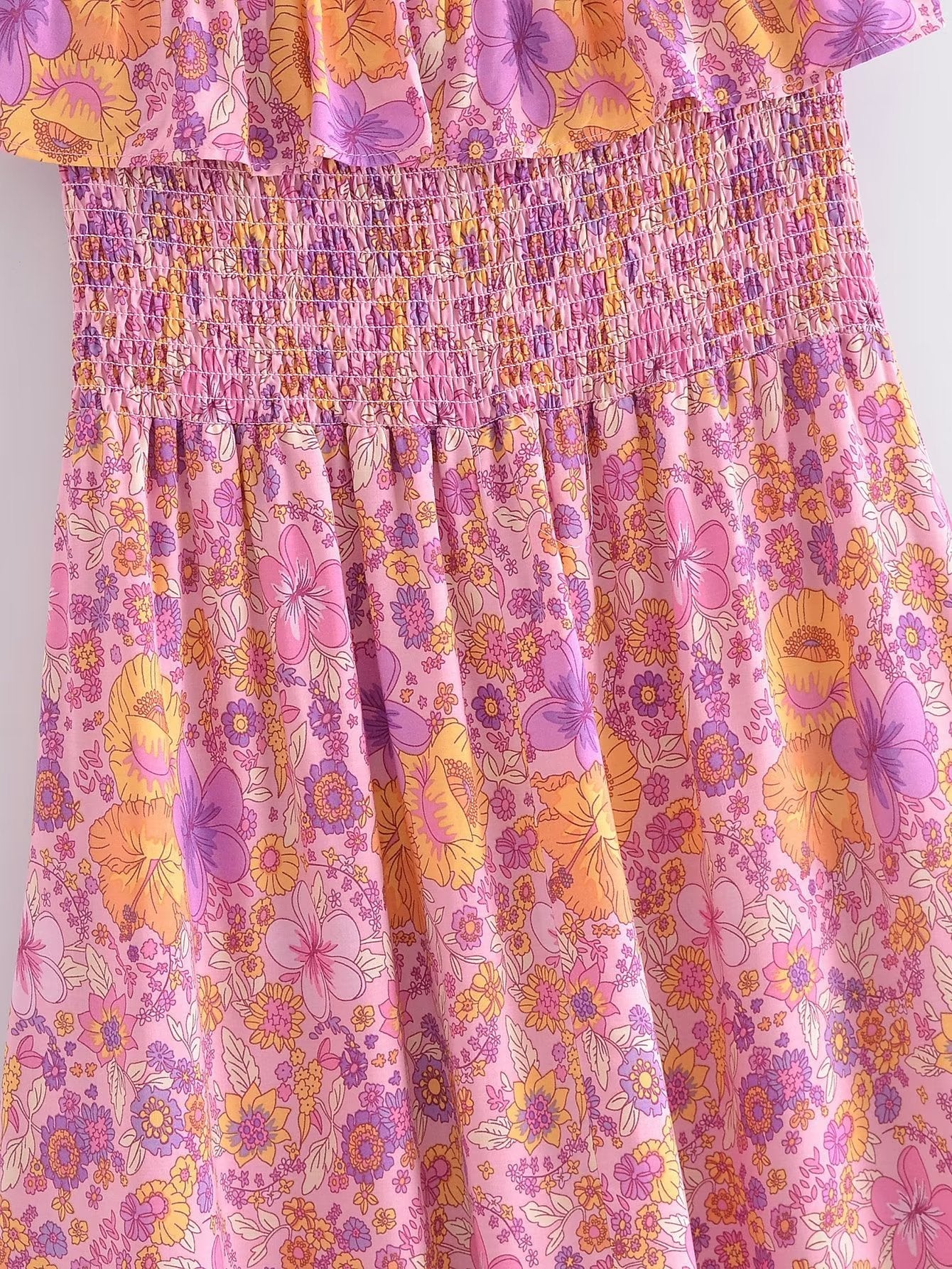 Boho Dress - Sundress - Smocked Dress Scilla Primrose in Pink and Blue