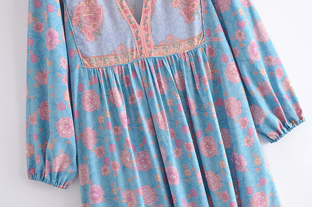 Boho Midi Dress, Sundress, Blue Secret Heart