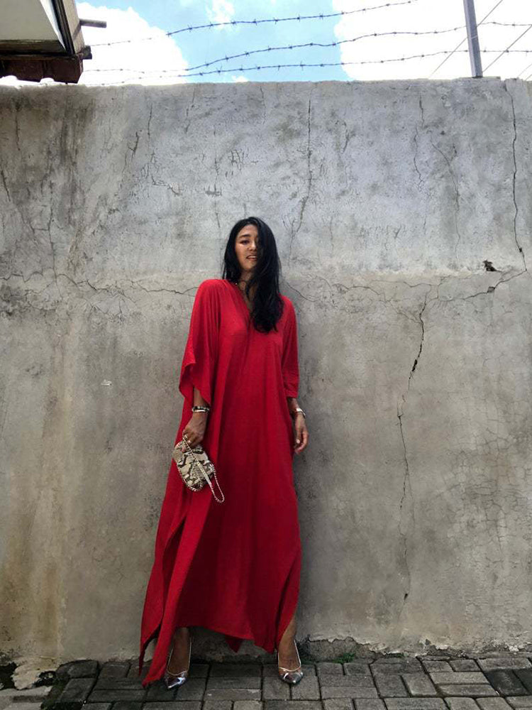 Boho Maxi Dress, Beach Dress, Kaftan Zaynab in Red, Blue, White and Yellow