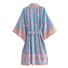Boho Robe, Kimono Robe,  Beach Cover up, Blue Secret Heart