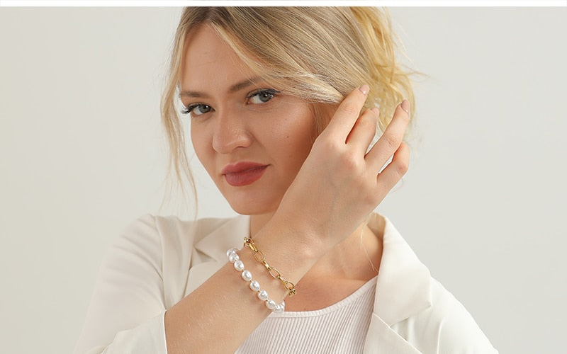 Boho Bracelet, White Puka Shell Bracelet, Gold Chain