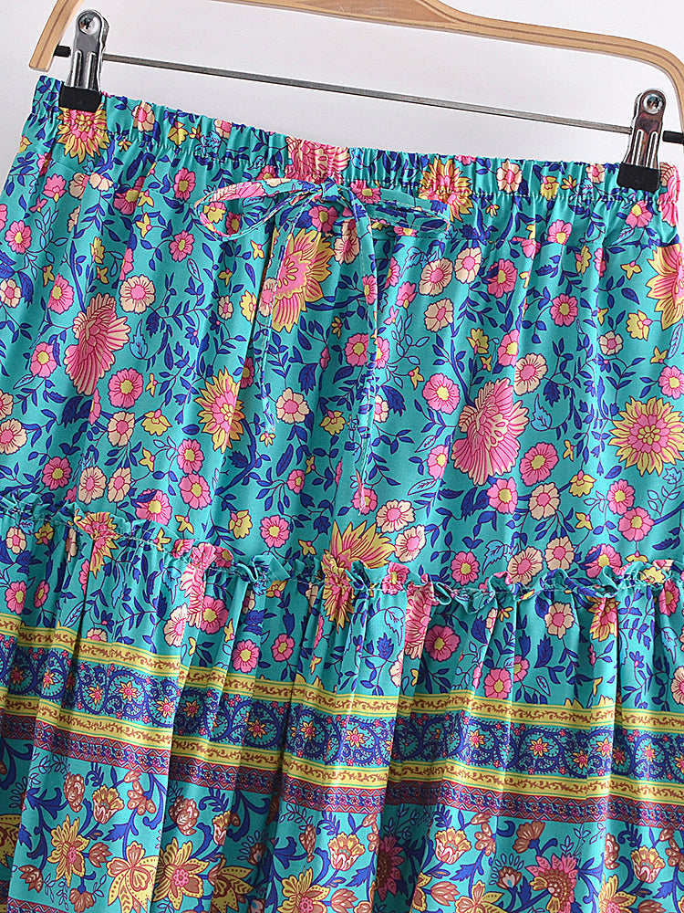 Boho Two Piece Set, Two Piece Skirt Set, Wild Floral in Navy