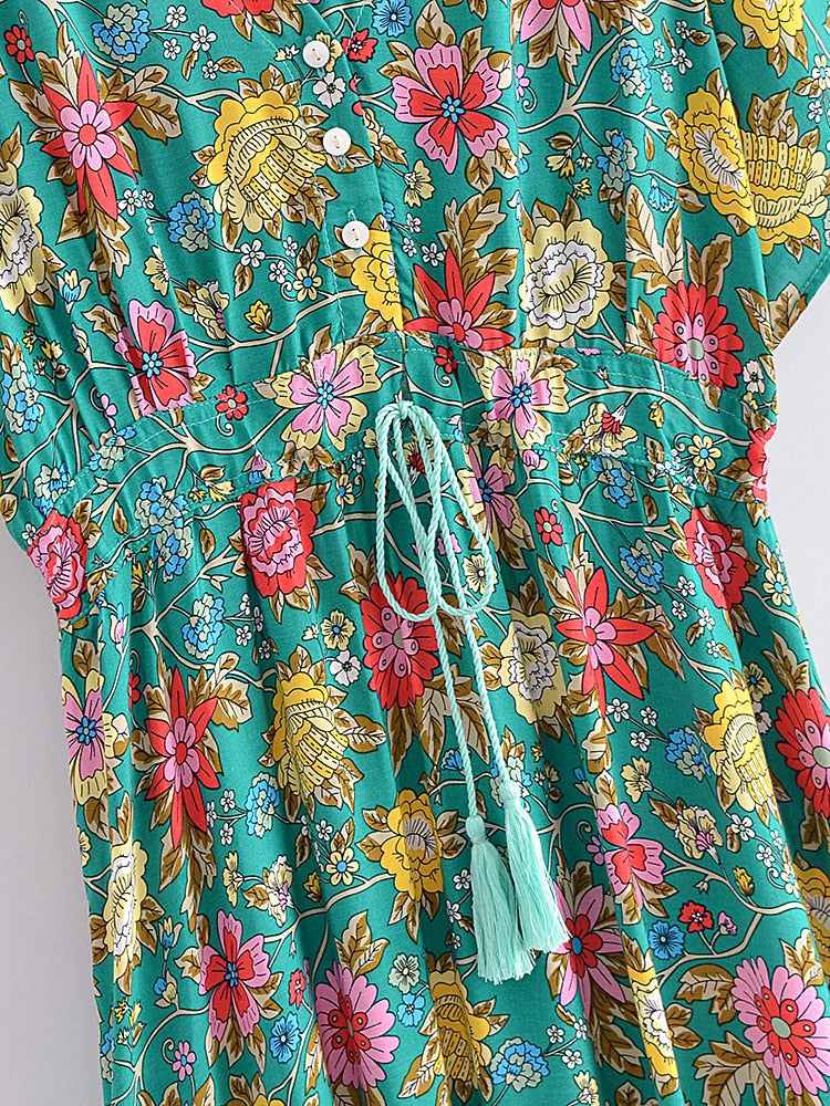 Midi Dress, Boho Dress, Sundress, Green Arabian Jasmine