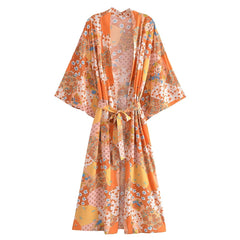 Boho Robe, Kimono Robe,  Beach Cover up, Maryam in Orange, Green and Pink