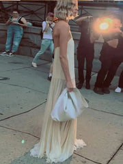 Boho Beach Maxi Dress - Ivory Spaghetti Strap - Loose Slip Long Dress Aury