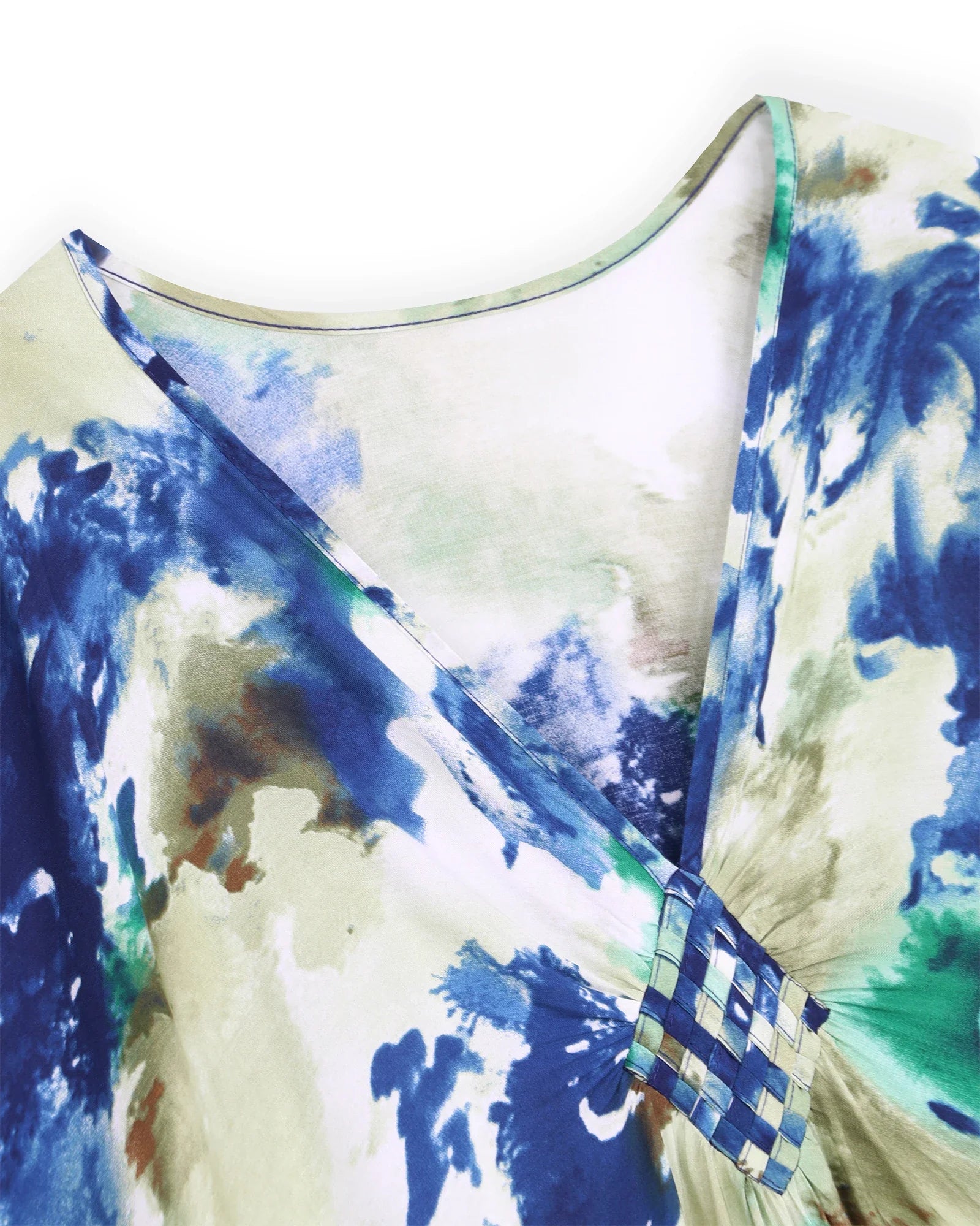 Boho Maxi Dress - Beach Dress, Kaftan Dress Vintage Embroidered in Danica Tie Dye Green Jobelle