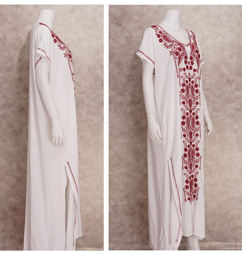 Boho Maxi Dress - Beach Dress, Kaftan Dress Vintage Embroidered in Myla Blue and Black