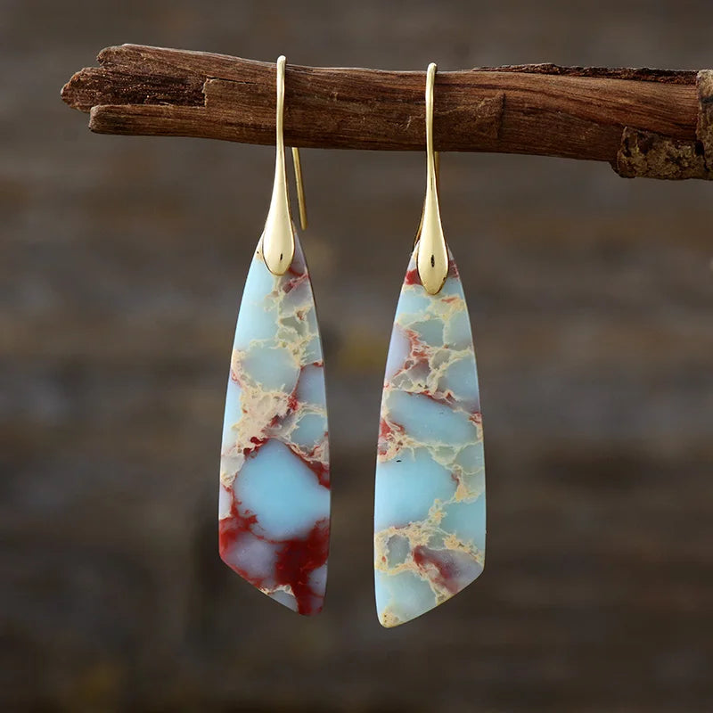 Boho Dangle Earrings - Silver-Plated Jasper Drop Earrings