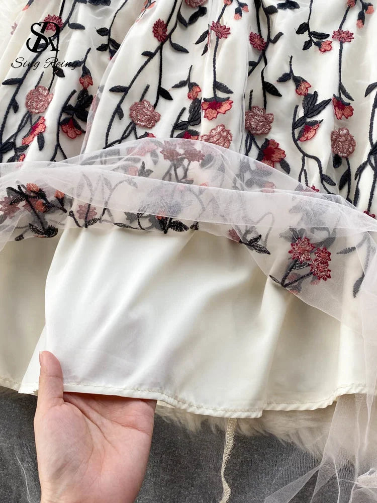 Vintage Boho Maxi Dress - Arabella White Rose | Embroidered Bohemian Style Dress