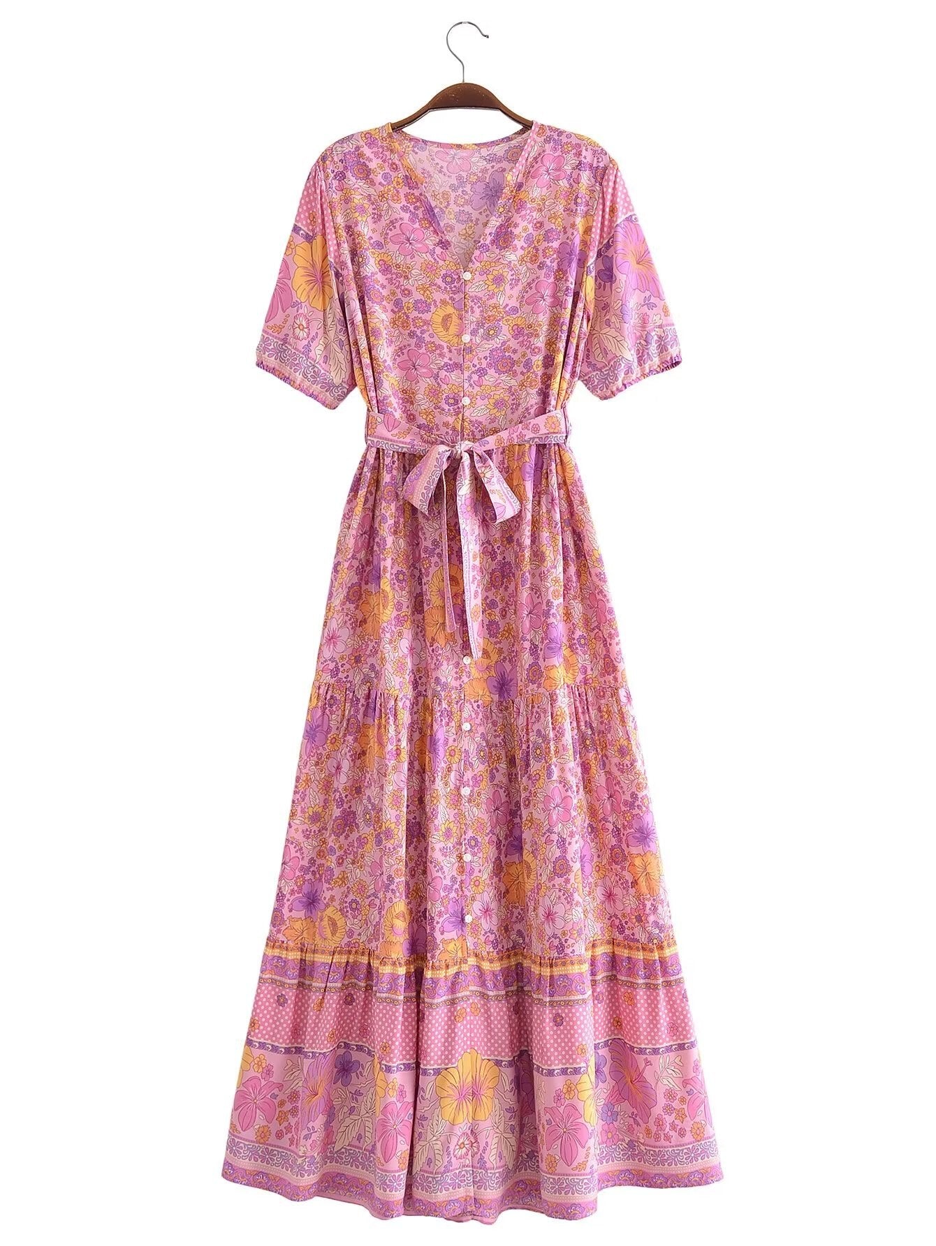 Maxi Dress - Boho Dress - Sundress - Scilla Pivoine in Pink and Blue