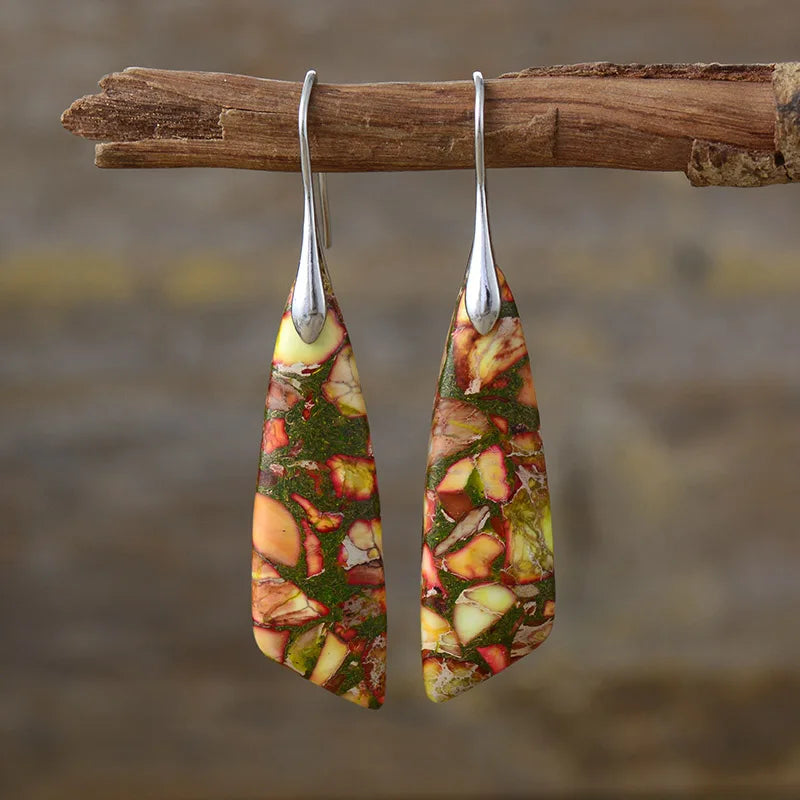 Boho Dangle Earrings - Silver-Plated Jasper Drop Earrings