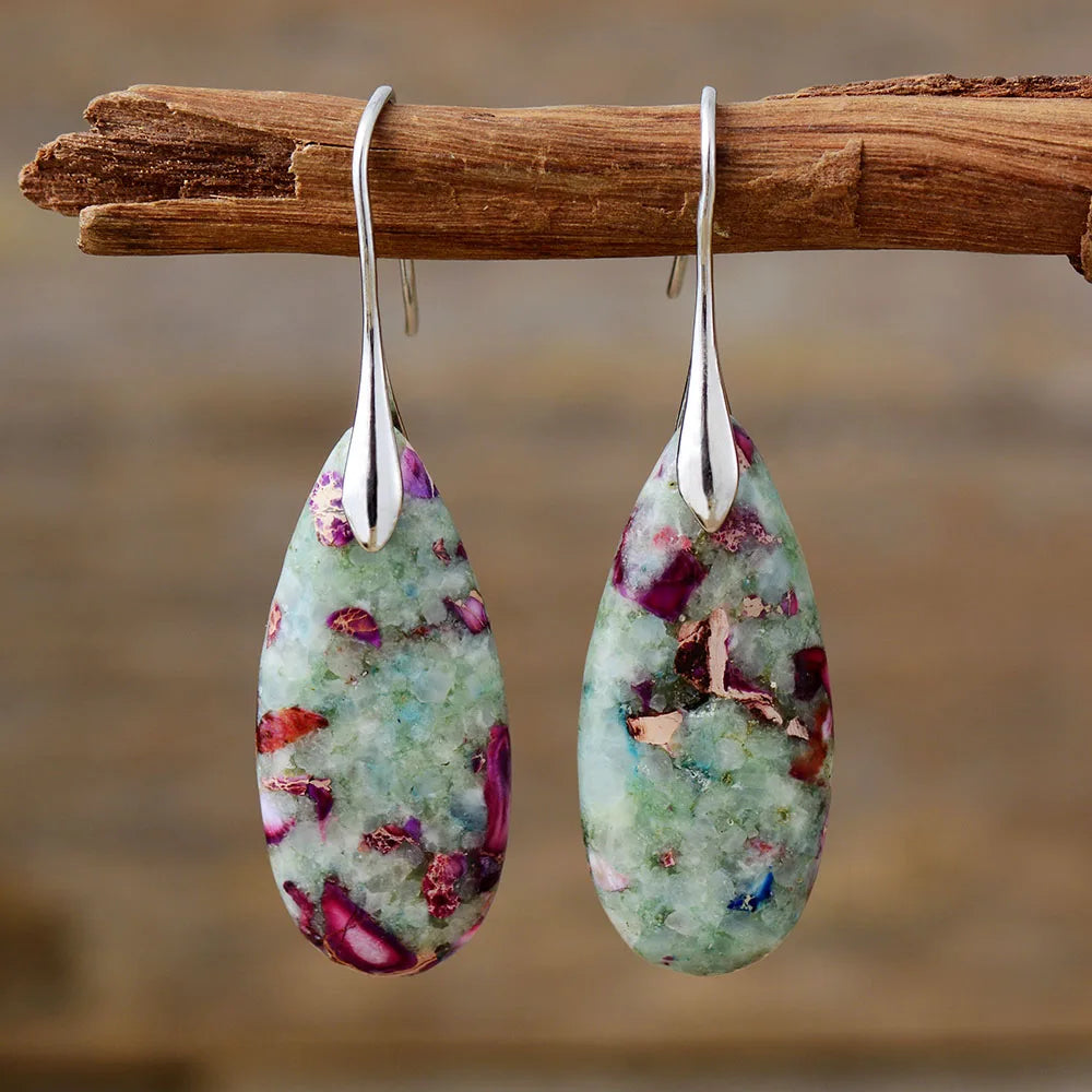 Boho Earrings, Dangle Earrings, Silver Plated  Jaspers Imperial