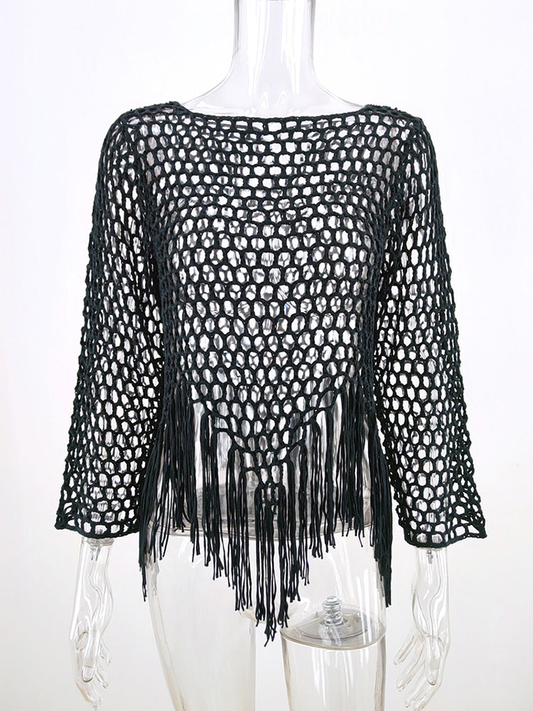 Boho Crop Top, Beach Cover Up, Fringe in Fringe  in Black