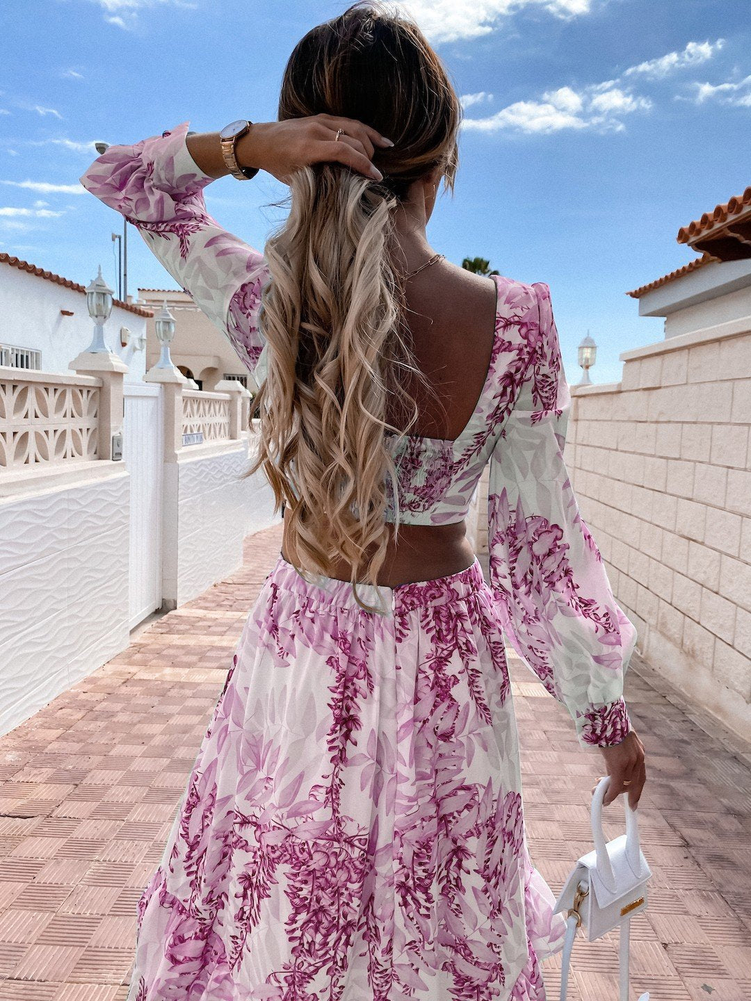 Sex Backless Hollow Out Lantern Sleeve Beach Dress Cover Up