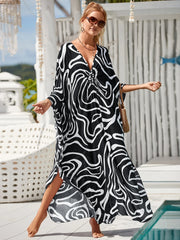 Boho Maxi Dress - Beach Dress, Kaftan Dress in Zebra Black and White