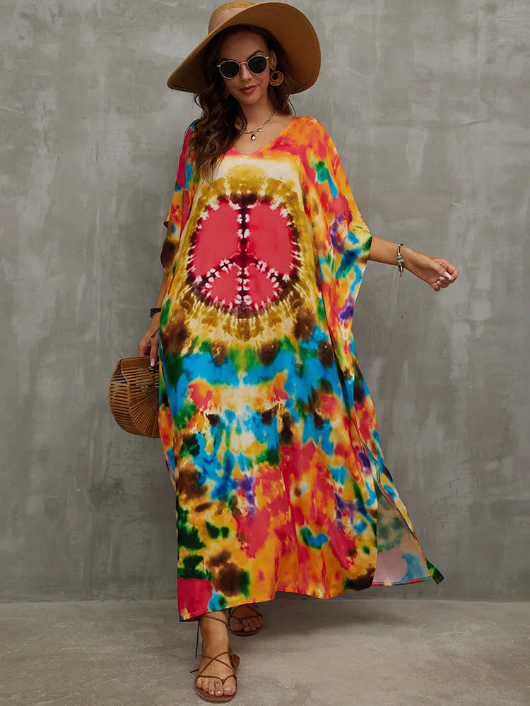 Boho Maxi Dress - Beach Dress, Kaftan Dress Tie dried Dream in Orange