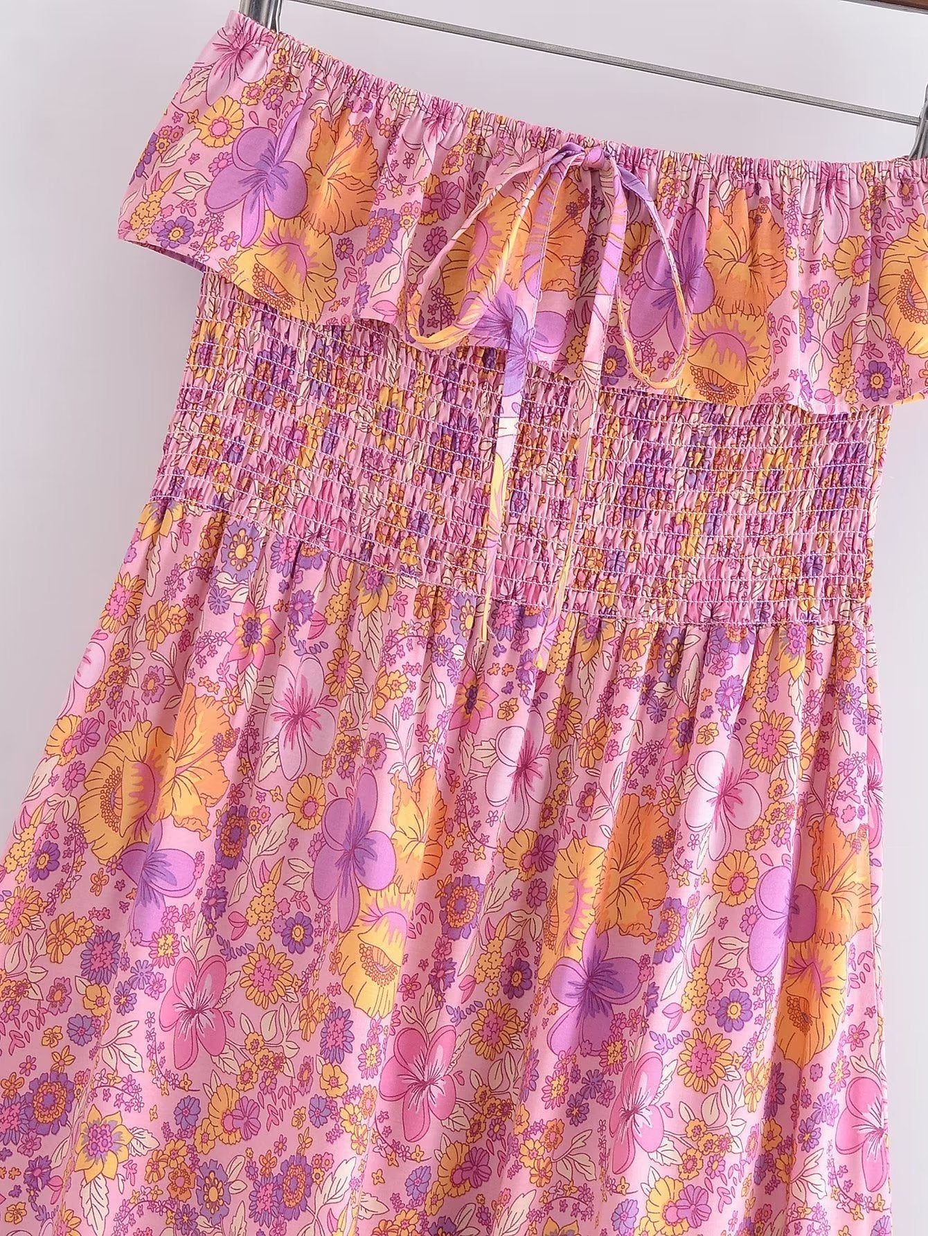 Boho Dress - Sundress - Smocked Dress Scilla Primrose in Pink and Blue