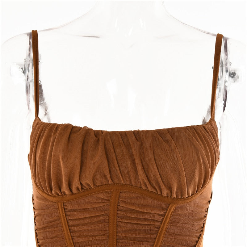 Boho Camis Dress, Party Bodycon Dress, Corset Ruched Maxi Dress, Claire in  Black and Brown