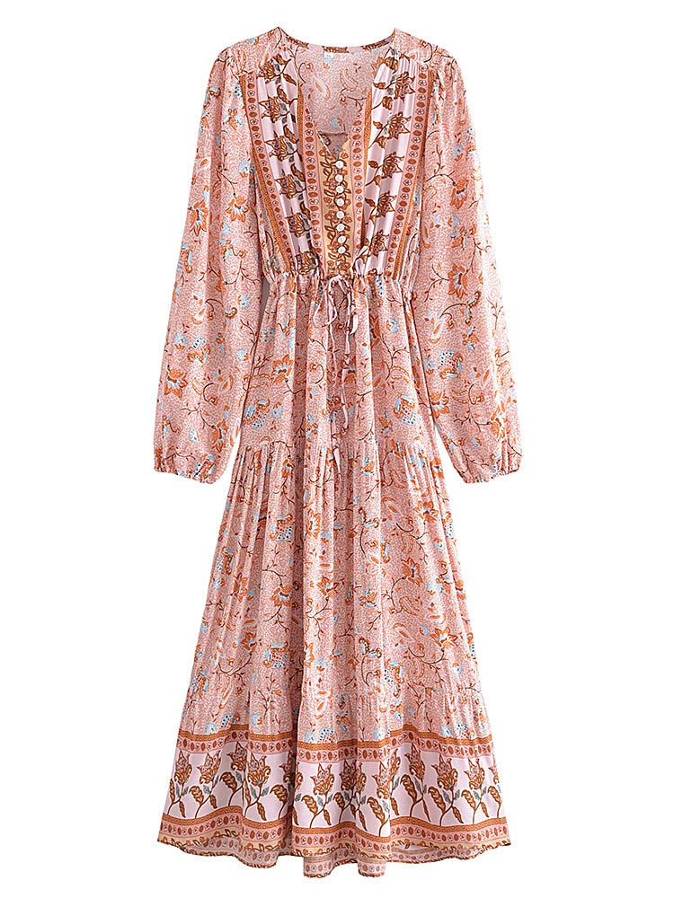 Boho Maxi Dress, Gown, Vacation in  River Pink