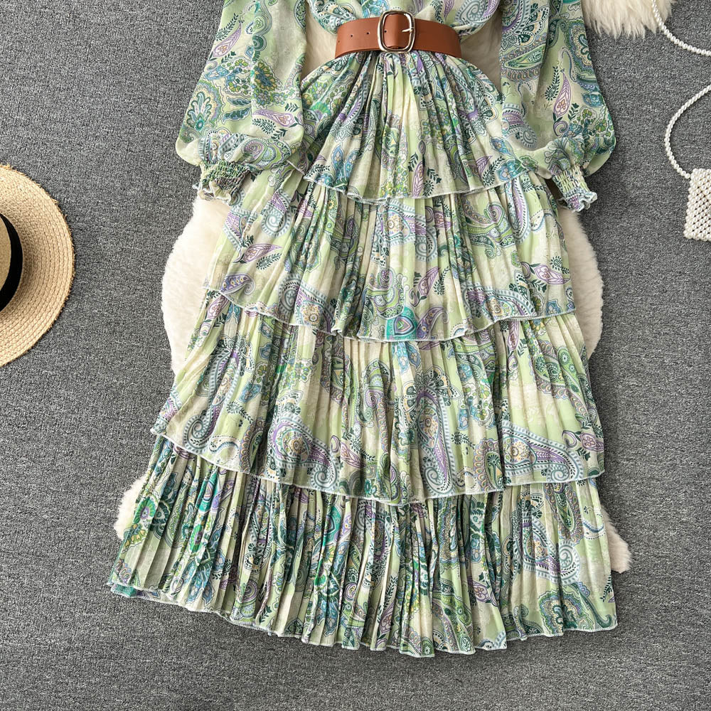 Maxi Dress - Boho Vintage Pleated Dress - Summer Print Floral Vintage Charlotte Yellow