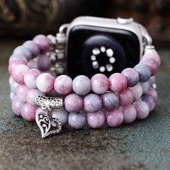 Boho Apple Watch Band - Silver Pink Rhinestone Beads Wrist Strech Bracelet