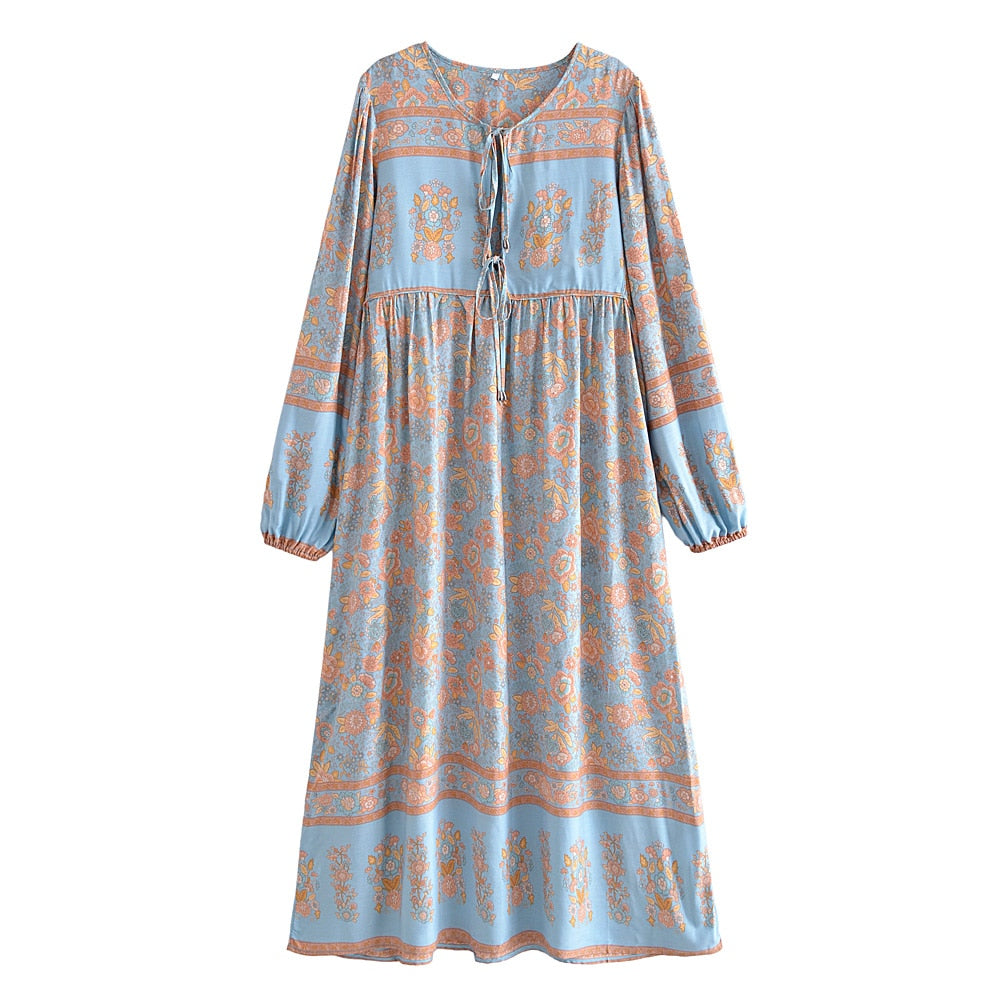 Gown Dress, Boho Maxi Dress, Loose Dress, Blue Maribel Datura