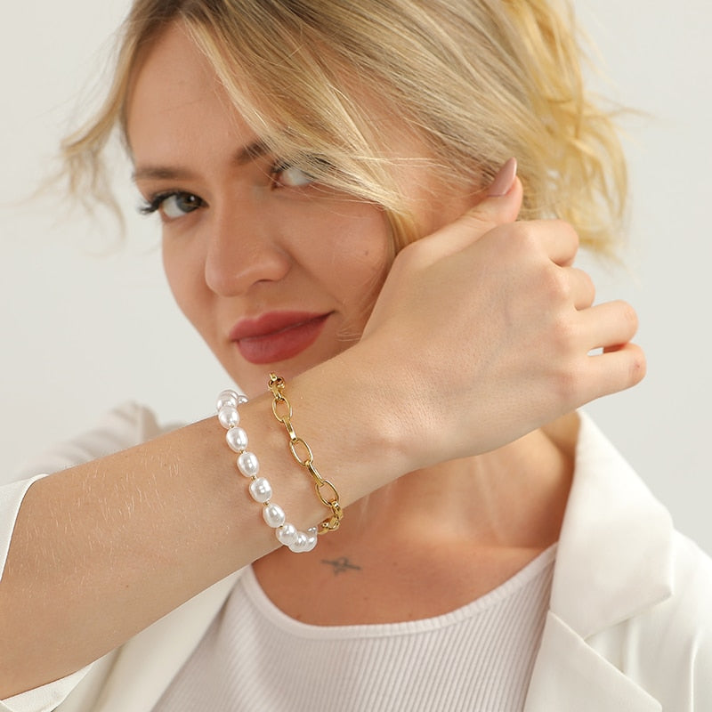 Boho Bracelet, White Puka Shell Bracelet, Gold Chain