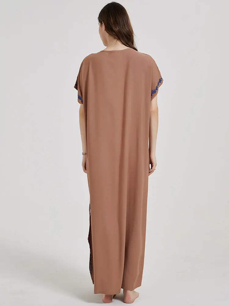 Boho Maxi Dress - Beach Dress, Kaftan Dress Vintage Embroidered in Myla Blue and Black