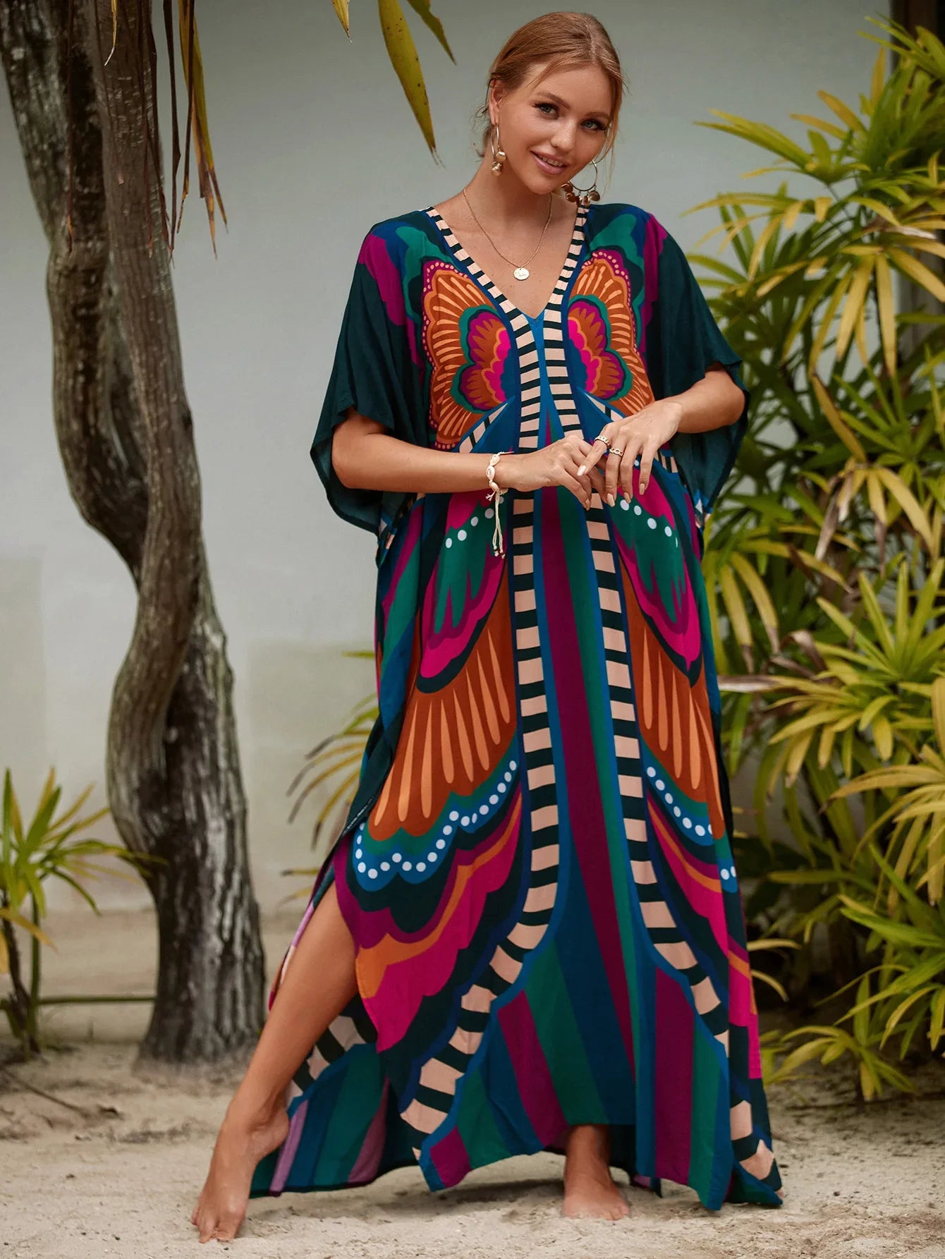 Boho Maxi Dress - Beach Dress, Kaftan Dress Danica Black Butterfly