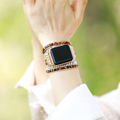 Boho Apple Watch Band - Tiger Eyes Beads Wrist Bracelet Rope Strap