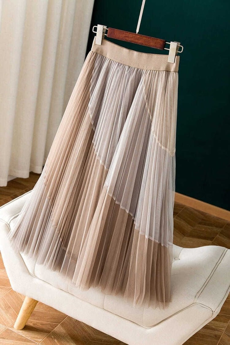 Boho Skirt, Hippie Skirts, Midi Pleated Skirt, Amanda Tulle Skirt in Apricot