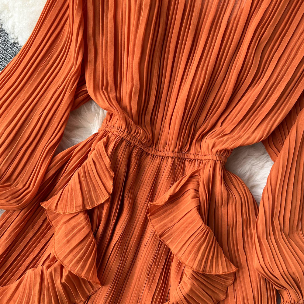 Maxi Dress, Boho Vintage Pleated Dress, Josephine Gown in Blue, Yellow, Orange and Pink