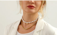 Boho Necklace, Peal Choker, White Sea Shell with Heart