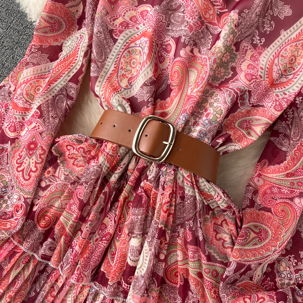 Maxi Dress - Boho Vintage Pleated Dress - Summer Print Floral Vintage Charlotte Yellow