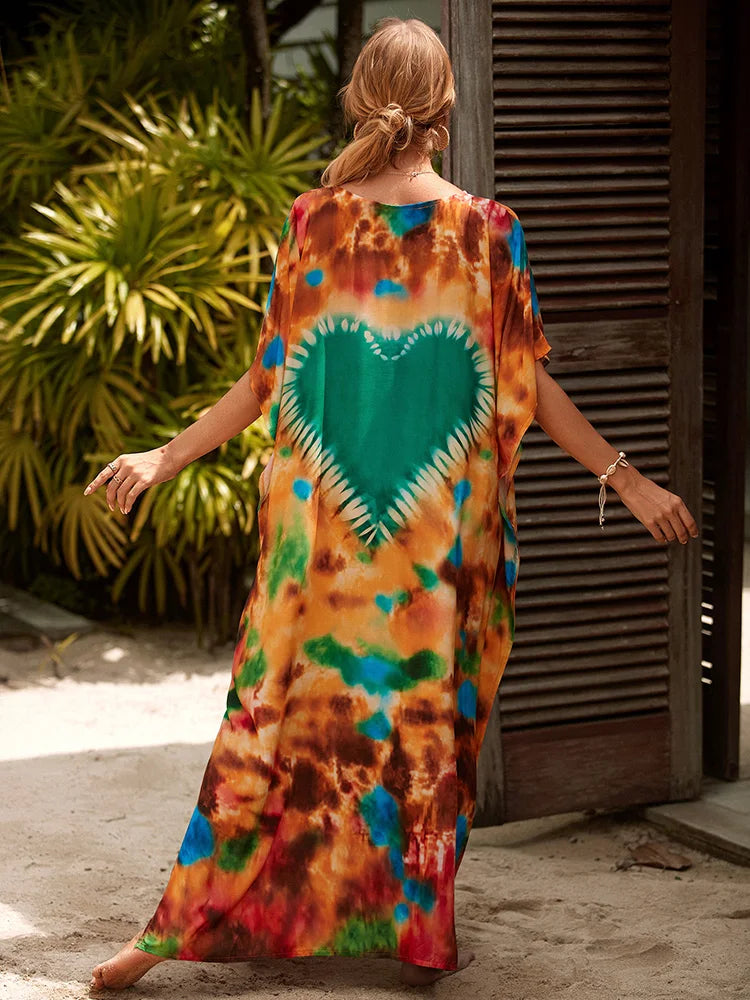 Boho Maxi Dress - Beach Dress, Kaftan Dress Danica Heart Tie Dye